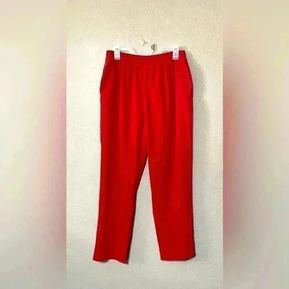 Allison‎ Daley Red Pull On Pants Pockets Size 12 Crop Vintage Stretch Waste